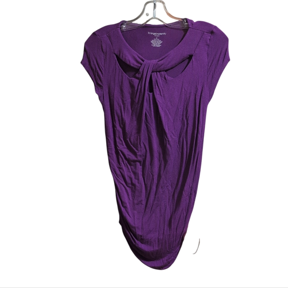 Liz Lange Maternity Purple Short Sleeve Tie Neck Top Women’s Small Pregnancy